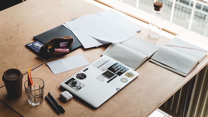 table with study materials