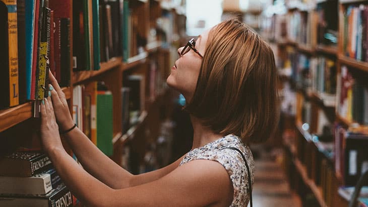 woman in library