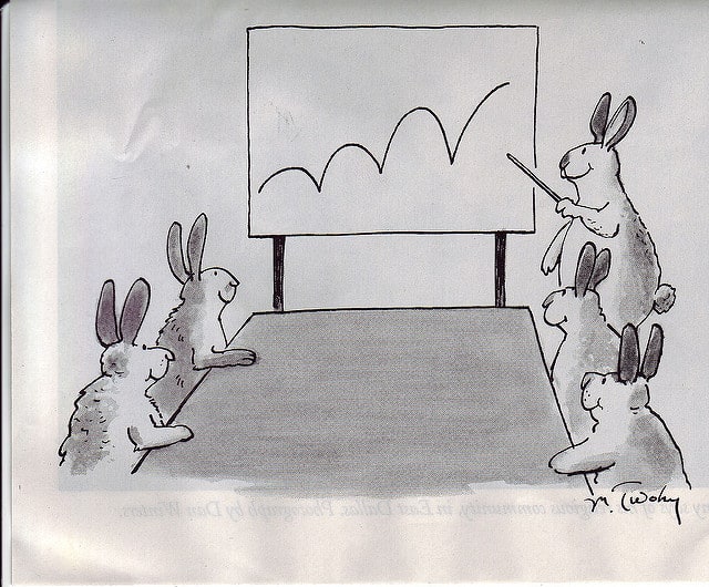 cartoon of rabbits giving a presentation 